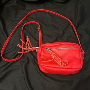 Isabella Rhea Red Leather Crossbody Bag with Tassels